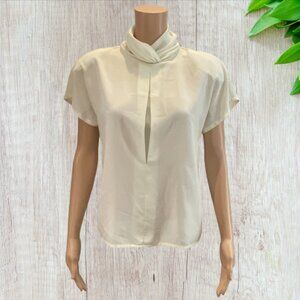 VINTAGE MICHELLE STUART - Blouse, Cream Color, High Draped Collar, 3-Button Back